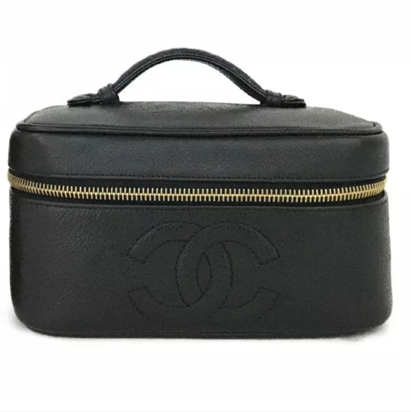 CHANEL CC Logo Grained Calfskin Cosmetics Vanity Hand Bag - Picture 2 of 12